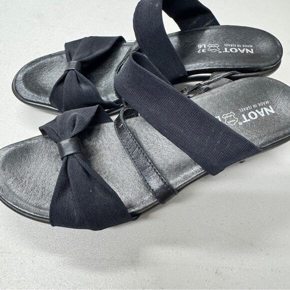 Naot Black Strappy Slid On Mule Sandals Womens 6 Leather Fabric Kitten Heels - Picture 7 of 8